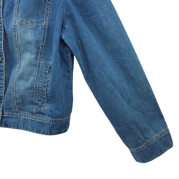 Chicos Platinum Denim Western Jacket Womens 2 US L/12 Rhinestones Long Sleeve - Picture 14 of 16